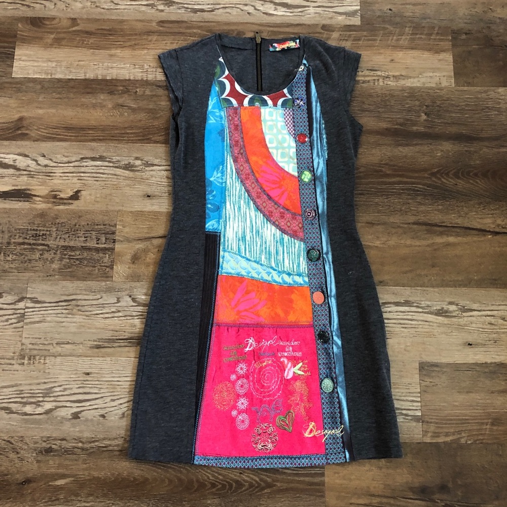 Desigual artsy abstract fitted dress S